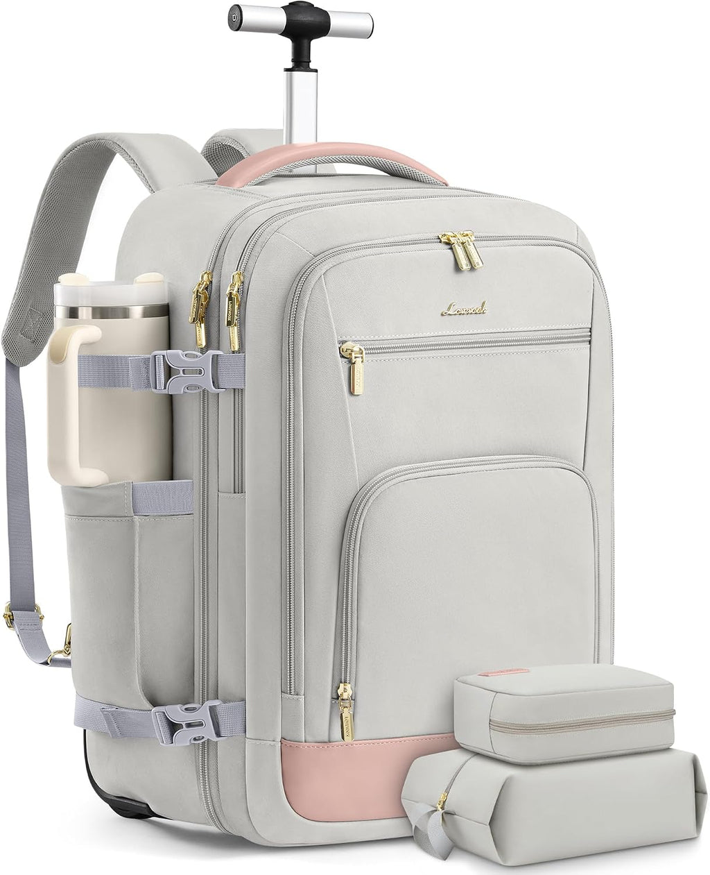 LOVEVOOK 50L Rolling Backpack with Wheels, 18 Inch Carry On Luggage for Women, Water Resistant Wheeled Travel Backpack, Flight Approved Underseat Trolley Bag for Business, Overnight Trips, College