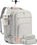 LOVEVOOK 50L Rolling Backpack with Wheels, 18 Inch Carry On Luggage for Women, Water Resistant Wheeled Travel Backpack, Flight Approved Underseat Trolley Bag for Business, Overnight Trips, College