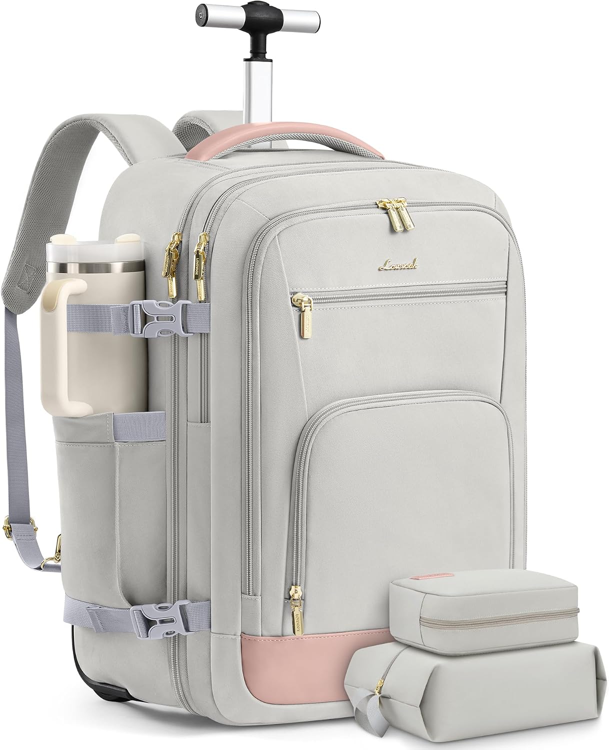LOVEVOOK 50L Rolling Backpack with Wheels, 18 Inch Carry On Luggage for Women, Water Resistant Wheeled Travel Backpack, Flight Approved Underseat Trolley Bag for Business, Overnight Trips, College
