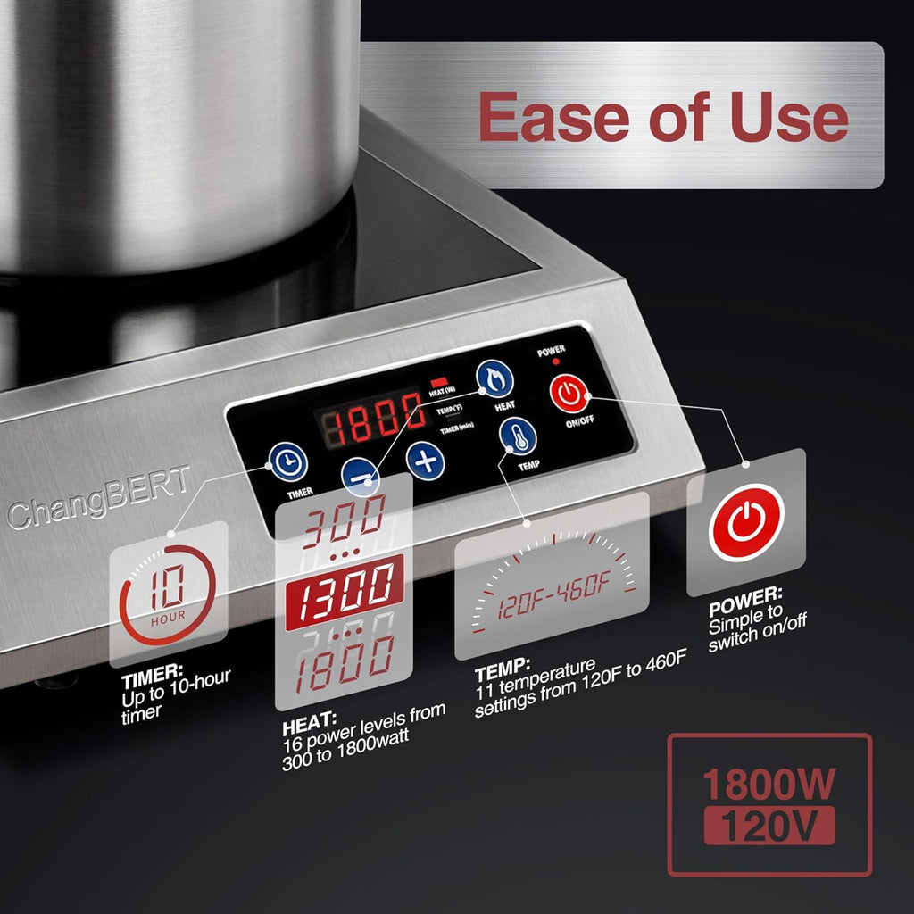 ChangBERT Induction Cooktop NSF Certified Professional Chef Edition Stove & Portable Induction Cooktop 1800W NSF Certified Commercial Range Powerful Countertop Burner