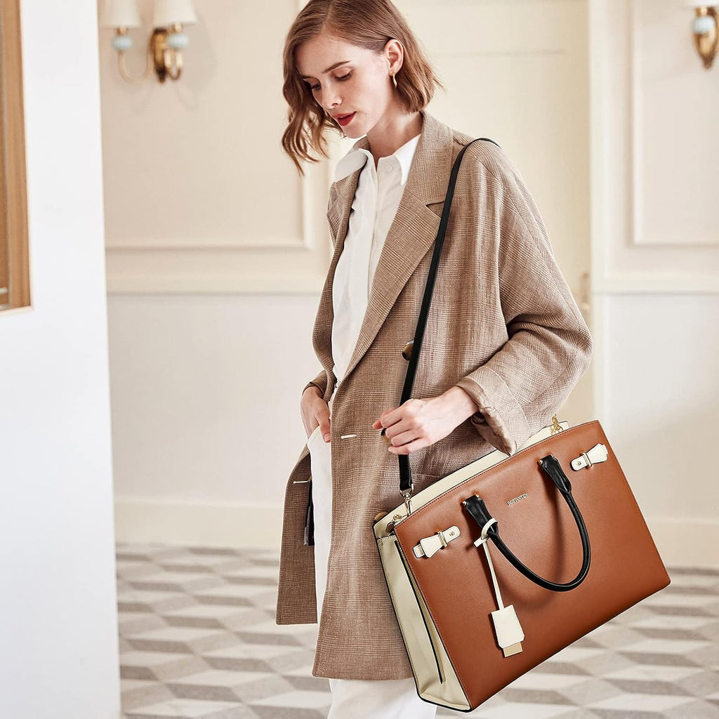 BOSTANTEN Briefcase for Women 15.6 Inch Genuine Leather Laptop Briefcase Shoulder Work Tote Bag Purse