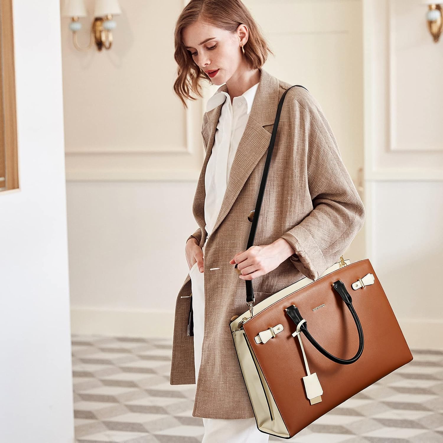 BOSTANTEN Briefcase for Women 15.6 Inch Genuine Leather Laptop Briefcase Shoulder Work Tote Bag Purse