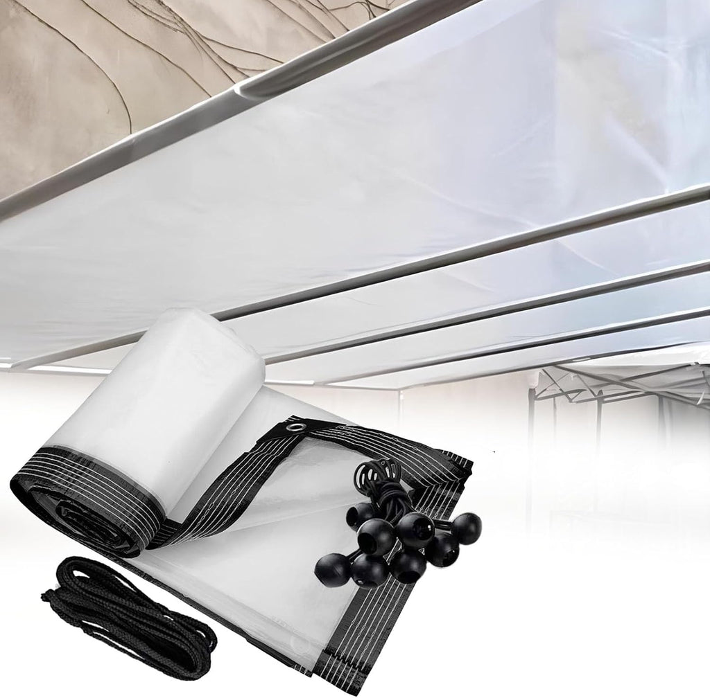 Heavy Duty Waterproof Clear Tarp-Thicken Clear Vinyl PVC, 9x31 FT with Cable Ties for Roof Camping Deck Porch Resistant for Balcony Garden Patio and Porch, Heavy Duty Reinforced Clear Cover