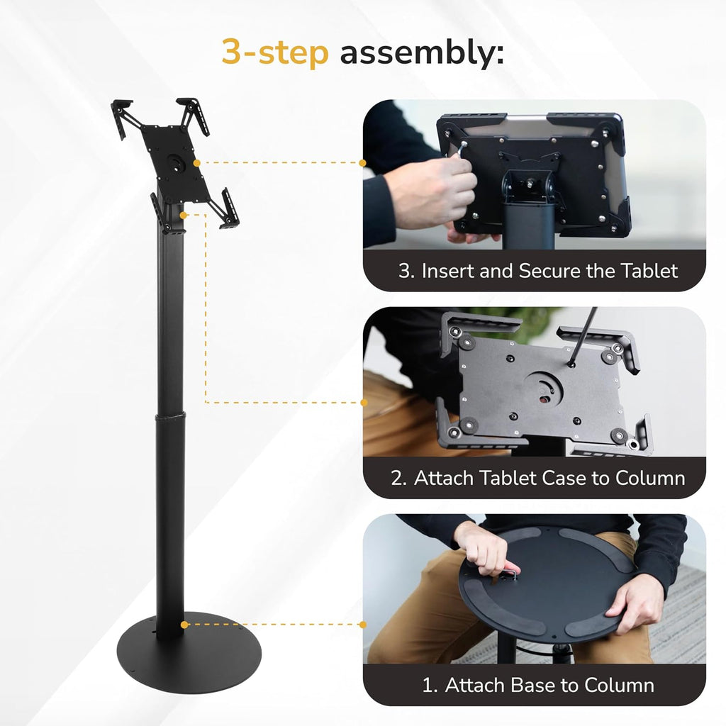 Mount-It! Anti-Theft Universal Tablet Floor Stand Kiosk, Locking Enclosure for iPad, Galaxy Tab & Surface Pro 9.7'–13.1', Height Adjustable 27.5'–47', Commercial Kiosk Stand, Black
