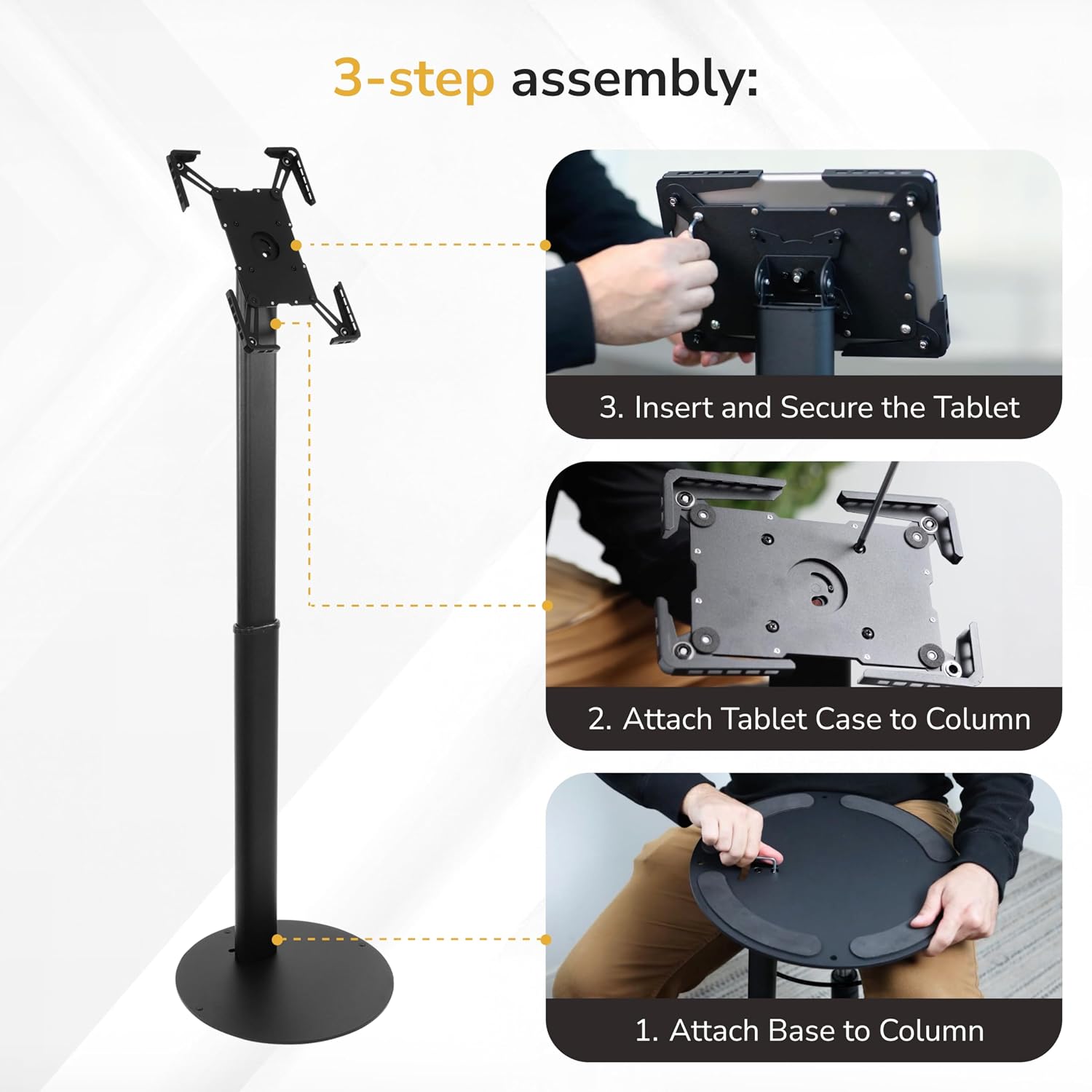 Mount-It! Anti-Theft Universal Tablet Floor Stand Kiosk, Locking Enclosure for iPad, Galaxy Tab & Surface Pro 9.7'–13.1', Height Adjustable 27.5'–47', Commercial Kiosk Stand, Black