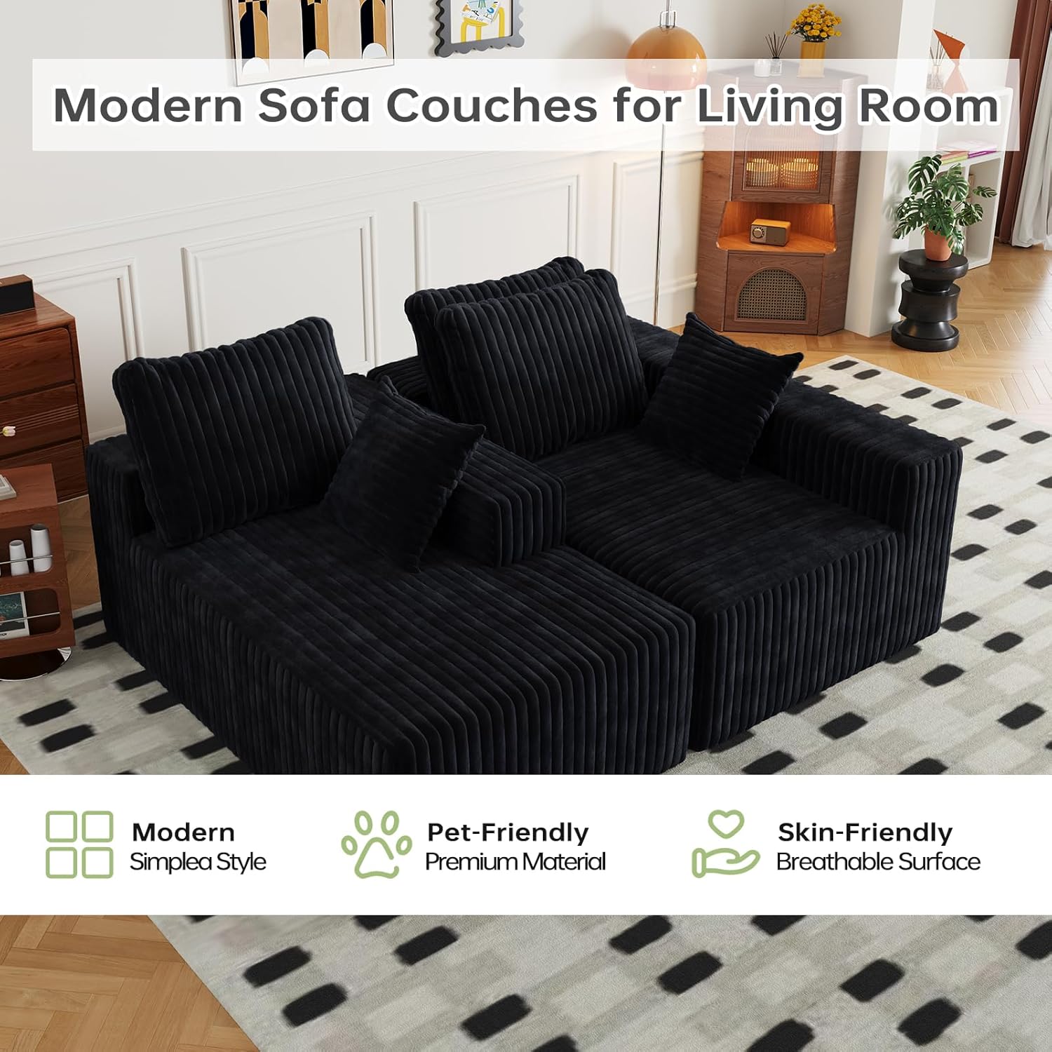 96' Modular Sectional Cloud Couch for Living Room Deep Seat L Shapes Boneless Couch with Oversized Chaise Lounge, Comfy Memory Foam Flannel Fabric Sofa for Bedroom Apartment, No Assembly Required