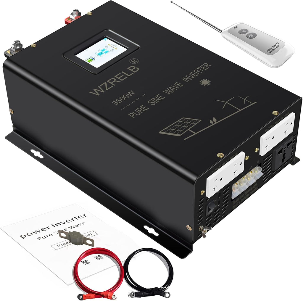 WZRELB 2500W 48V Pure Sine Wave Inverter,48 Volt DC to AC 120V 240V Split Phase Power Inverter,5KW Surge,5 AC Outlets,AC Hardwire Terminal,15ft LCD Remote Panel