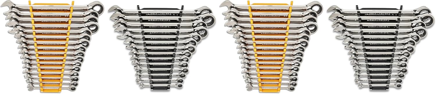 GEARWRENCH 30 Piece 12 Point Ratcheting Combination SAE/Metric (1/4-1 in., 8-24 mm) Wrench Set with Wrench Racks - 86702 (Pack of 2)