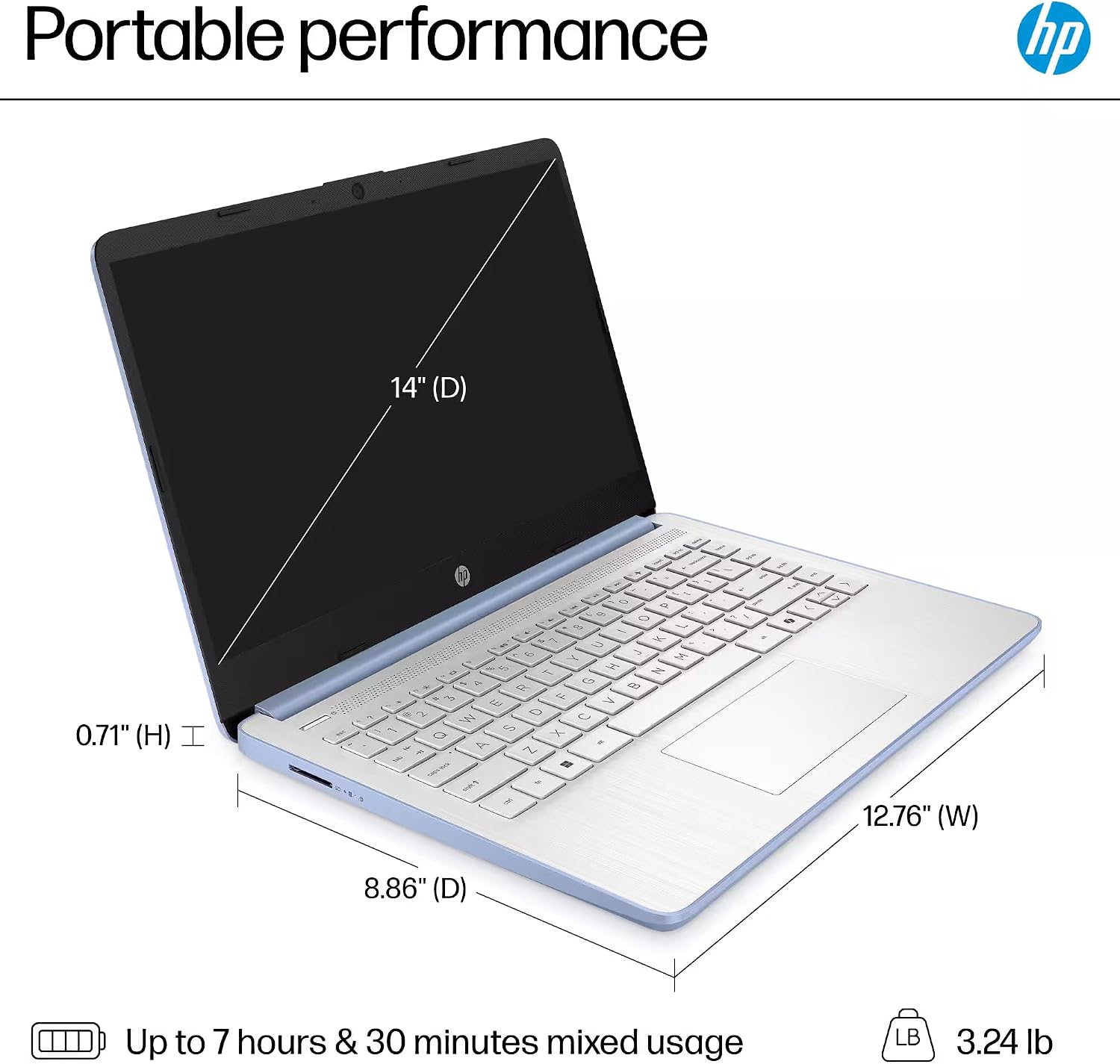HP 14' Laptop Computer 2025-2026 Business Student, Copilot AI, Lifetime Office, 4-Core Intel CPU, 16GB RAM, 628GB Storage (128GB UFS +500GB Ext), Wi-Fi 6, 10+ Hrs, MarxsolAccessory, Win 11 Pro, Blue