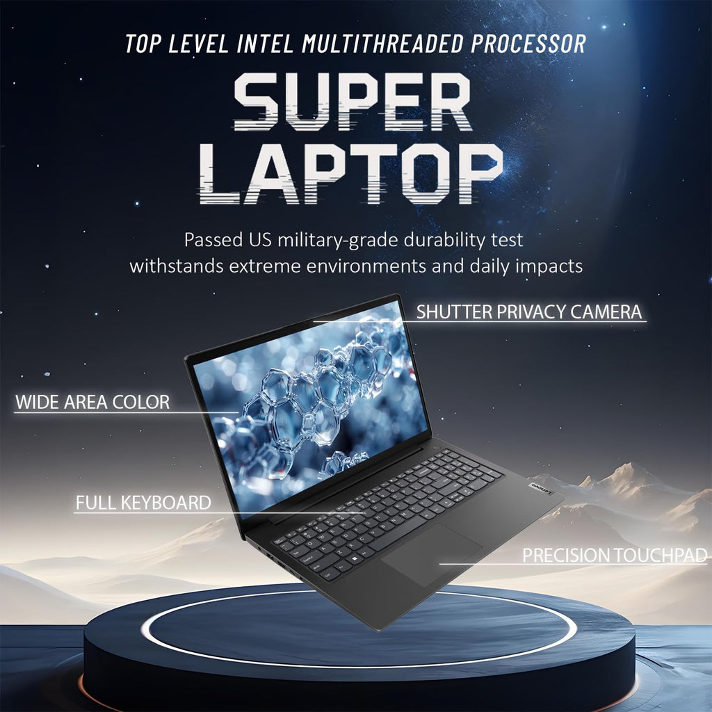 Lenovo New V15 Business Laptop 2025/2026 Edition, 15.6' FHD Display, Intel High-Performance CPU, 16GB RAM, 256GB SSD, Windows 11 with Microsoft Office, Ultra-Quiet Design, Long Battery Life, WOWPC