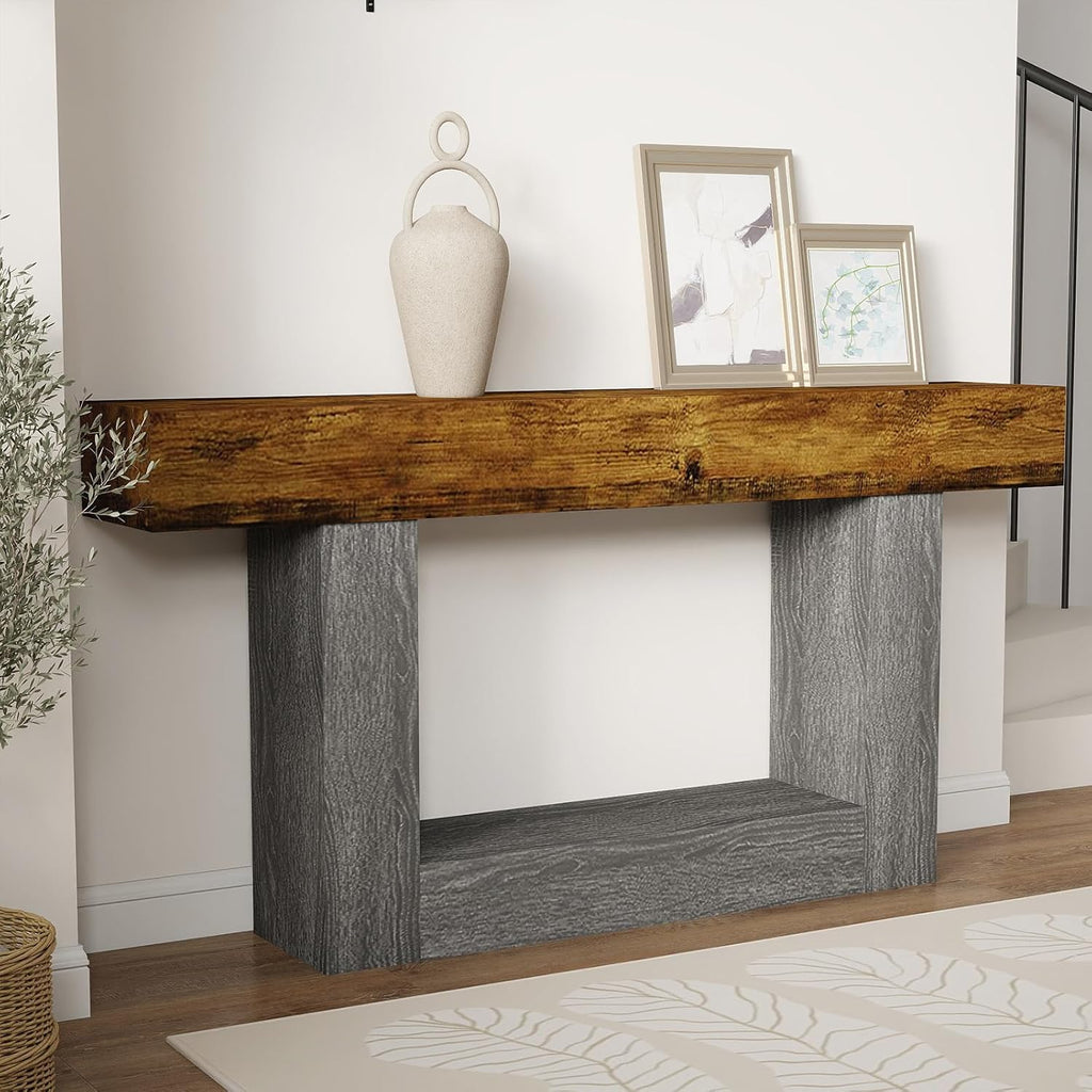 Spaco 63'' Long Console Table,2 Tier Farmhouse Entryway Table Sofa Table with Storage,Wood Behind Couch Table for Living Room, Hallway,Foyer