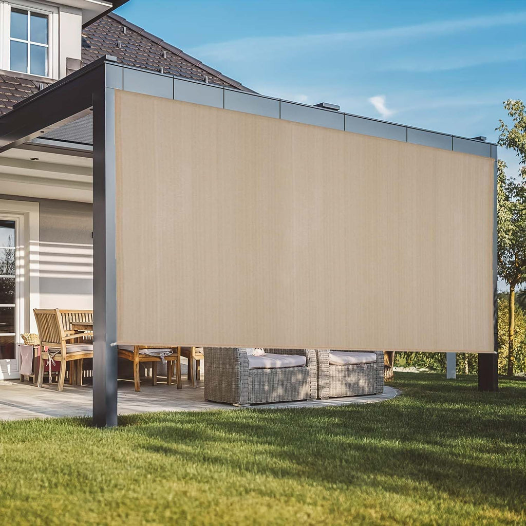 8' W x 8' H Roll up Shade for Outside, Outdoor Roller Shades, Privacy Sun Shade for Patio, Balcony, Deck, Beige Windproof Retractable Blinds
