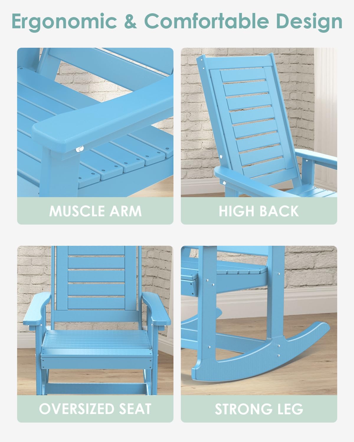 IVY&LANE Outdoor Rocking Chairs Set of 2 | Porch-Rockers | Arctic | HDPE Plastic | All-Weather | High Back | Wide Seat | Oversized Patio Rocker for Adult | for Outside Deck Balcony Garden