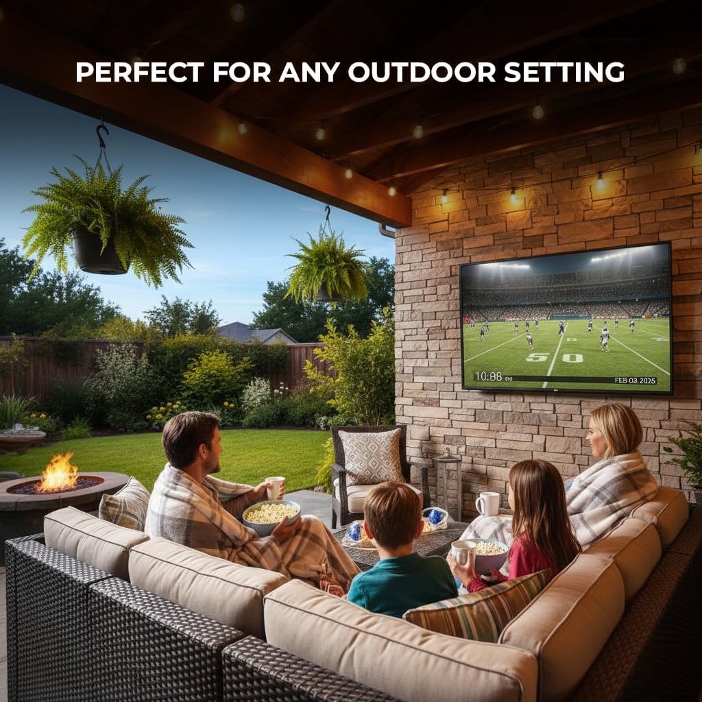 Titan G100 Mini-QLED 55 Inch Outdoor TV, Covered Patio, IP65 Smart Weatherproof TV, 4K HDR, 144 Hz, Google AI OS, 1000 Nits, Wi-Fi 5, Dolby Vision&Atmos, Onkyo, Outdoor TV Cover, Slim Bezel, 2 Yr Wty