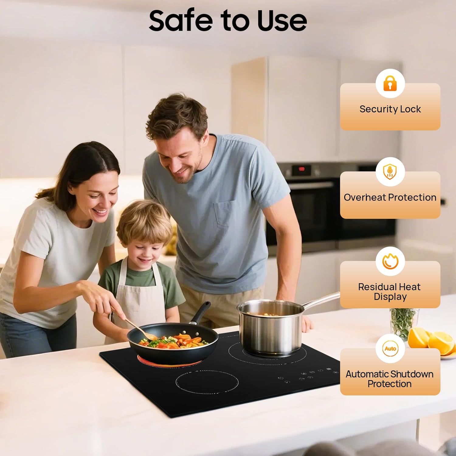 Electric Ceramic Cooktop, 24inch 3 Burners Electric Cooktop with Time Adjustable Function 9 Heating Levels Electric Stove Top