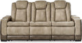 Signature Design by Ashley Next-Gen DuraPella Power Reclining Sofa – Wireless & USB Charging, Zero-Gravity, Adjustable Headrest, Water-Repellent Faux Leather, Drop-Down Table, Beige/Brown, 86'