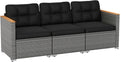 Tangkula 3-Seat Patio Wicker Couch Sofa, Outdoor 3 Seater Rattan Furniture Set with Acacia Wood Armrests & Thick Cushion, Outside Sectional Sofa Couch for Porch, Deck, Garden and Backyard, Black