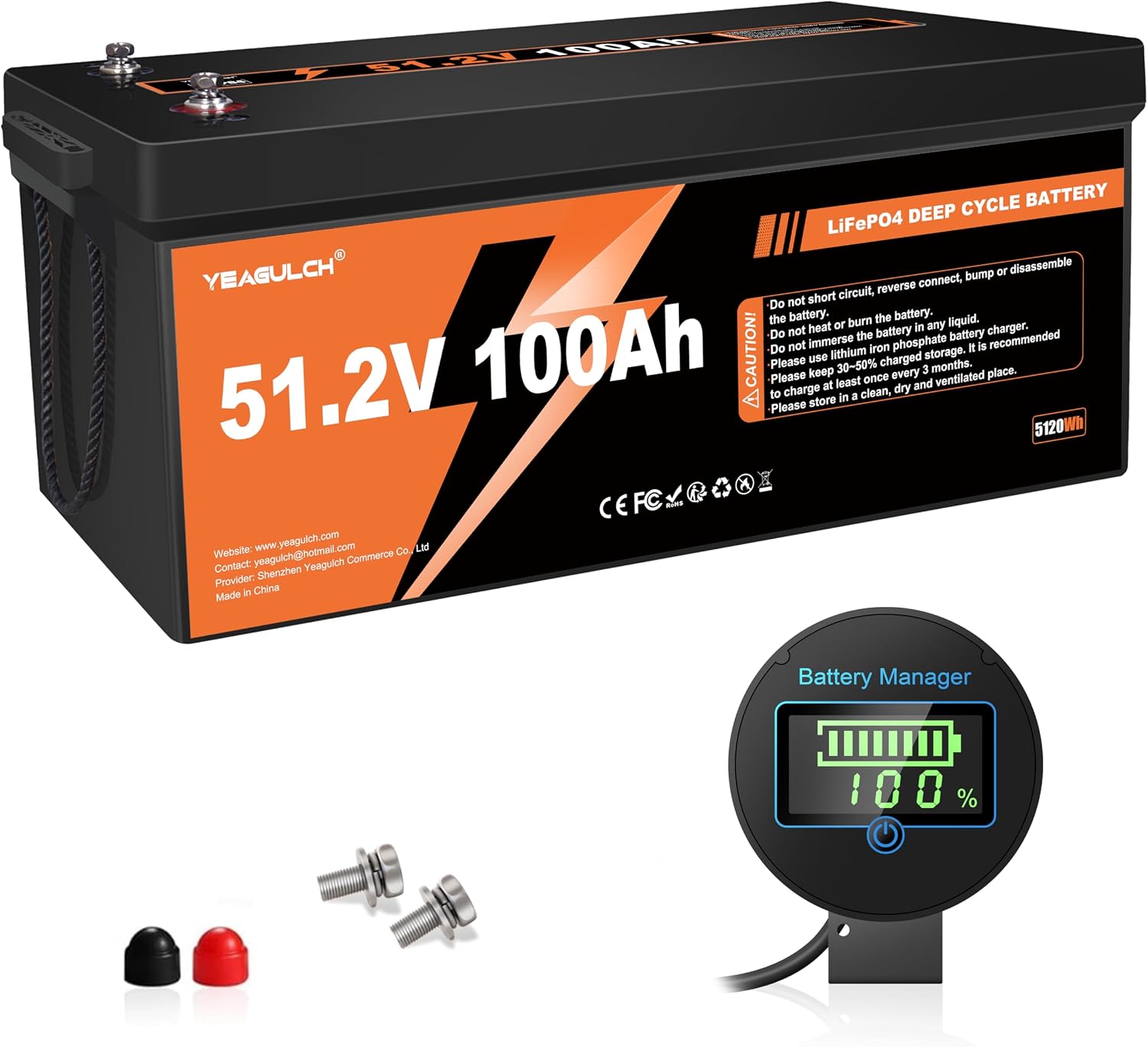48V 100Ah Lithium Lifepo4 Golf Cart Battery Built-in 200A BMS Support up to 5000W Motor 8000+ Deep Cycle Low-Temp Protection Battery for Golf Carts, RV, Off-Grid, Camping,Solar System