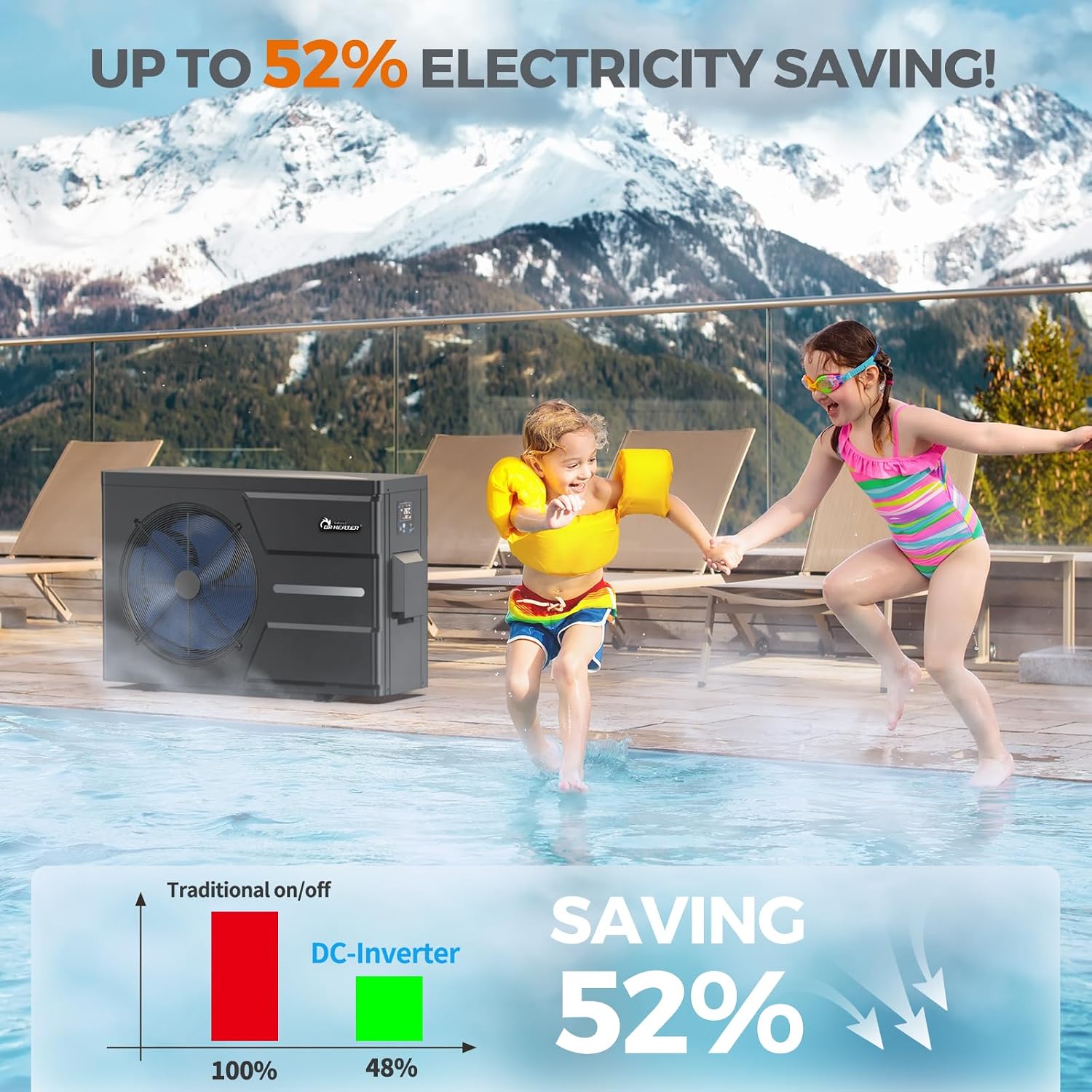 DR. Infrared Heater DR-900HP Full DC Inverter 90,000 BTU Heat Pump In-Ground and Above-Ground Swimming Pools, WiFi Smart Control via APP, Black