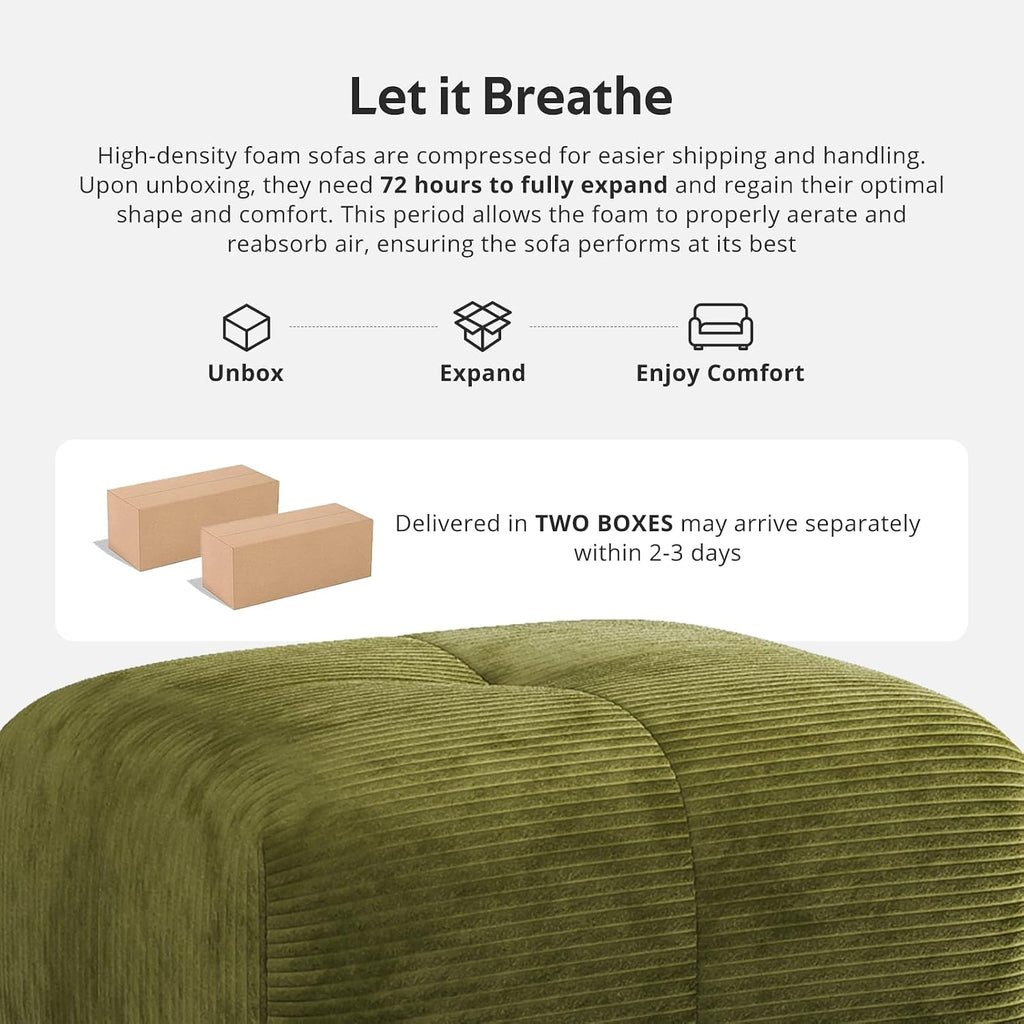 118'' Modern L-Shaped Modular Sectional Sofa for Living Room，Oversized 3-Seater Couch with Deep Seat and Movable Ottoman – No Assembly,Comfortable Corduroy Fabric Boneless Sofa (Green)