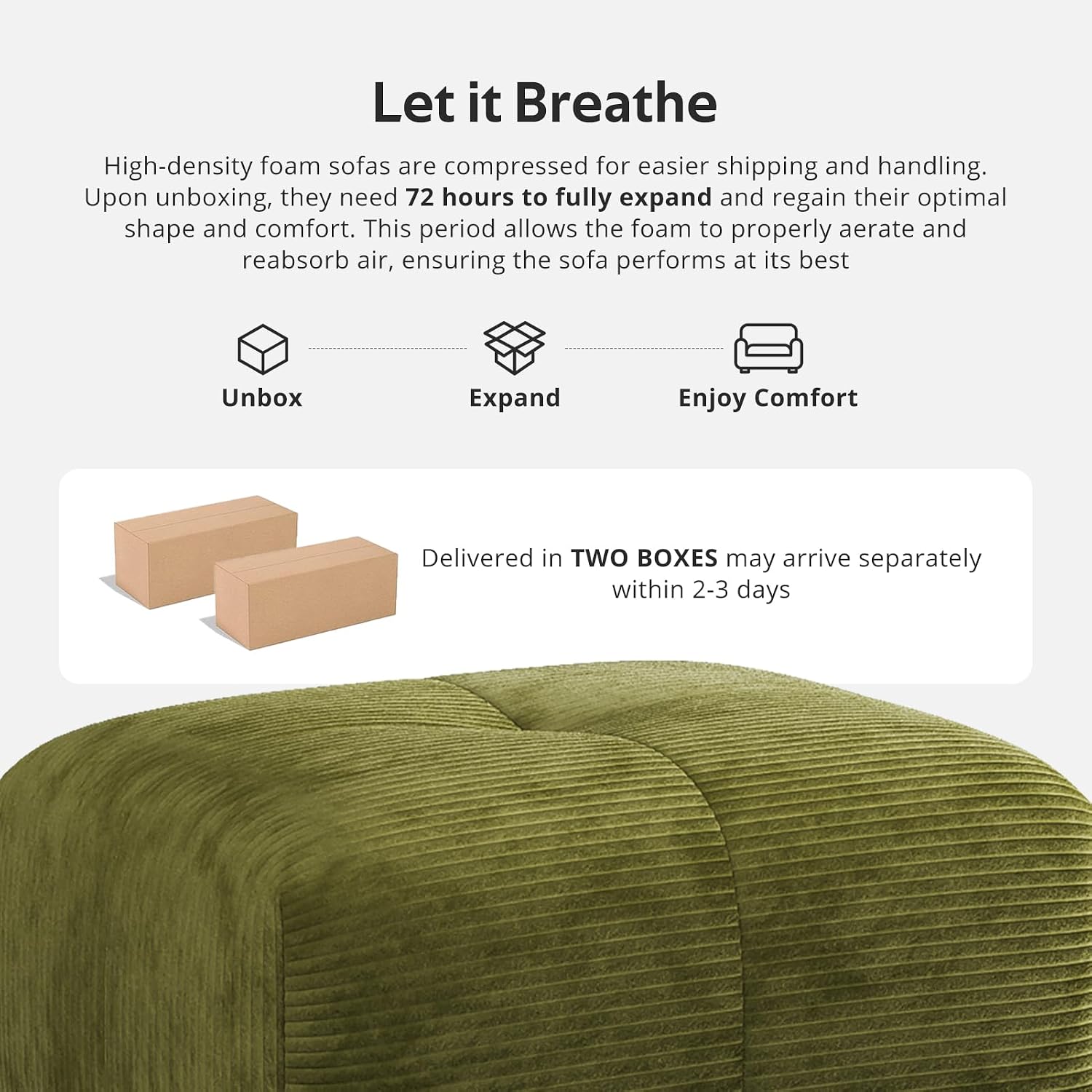 118'' Modern L-Shaped Modular Sectional Sofa for Living Room，Oversized 3-Seater Couch with Deep Seat and Movable Ottoman – No Assembly,Comfortable Corduroy Fabric Boneless Sofa (Green)