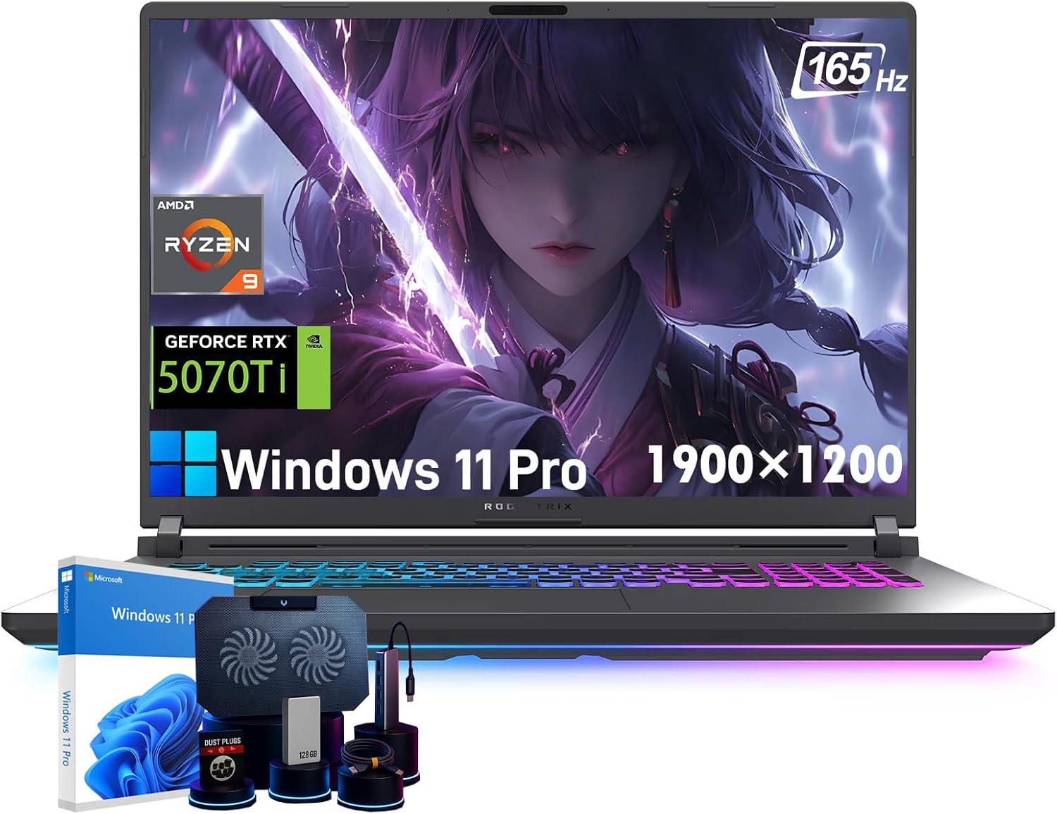 ASUS ROG Strix G16 Gaming Laptop - NVIDIA GeForce RTX 5070 Ti, 16' 165Hz WUXGA Display, AMD Ryzen 9 8940HX (Up to 5.3 GHz), WiFi 6E, RGB Backlit KB, Win11 Pro, 32GB DDR5 RAM, 1TB SSD, w/Accessories