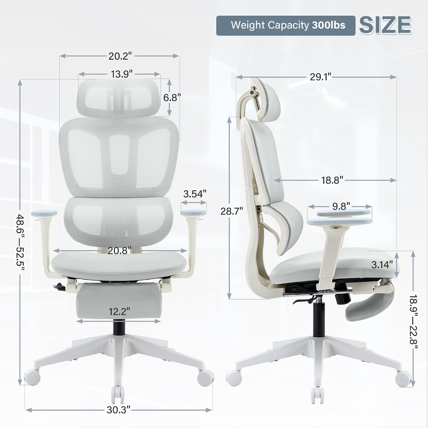 Ergonomic Mesh Office Chair with Retractable Footrest - High Back Computer Chair, Lumbar Support, Adjustable Armrest and Headrest, Durable Base - Multifunctional Home Office Desk Chair for Adults