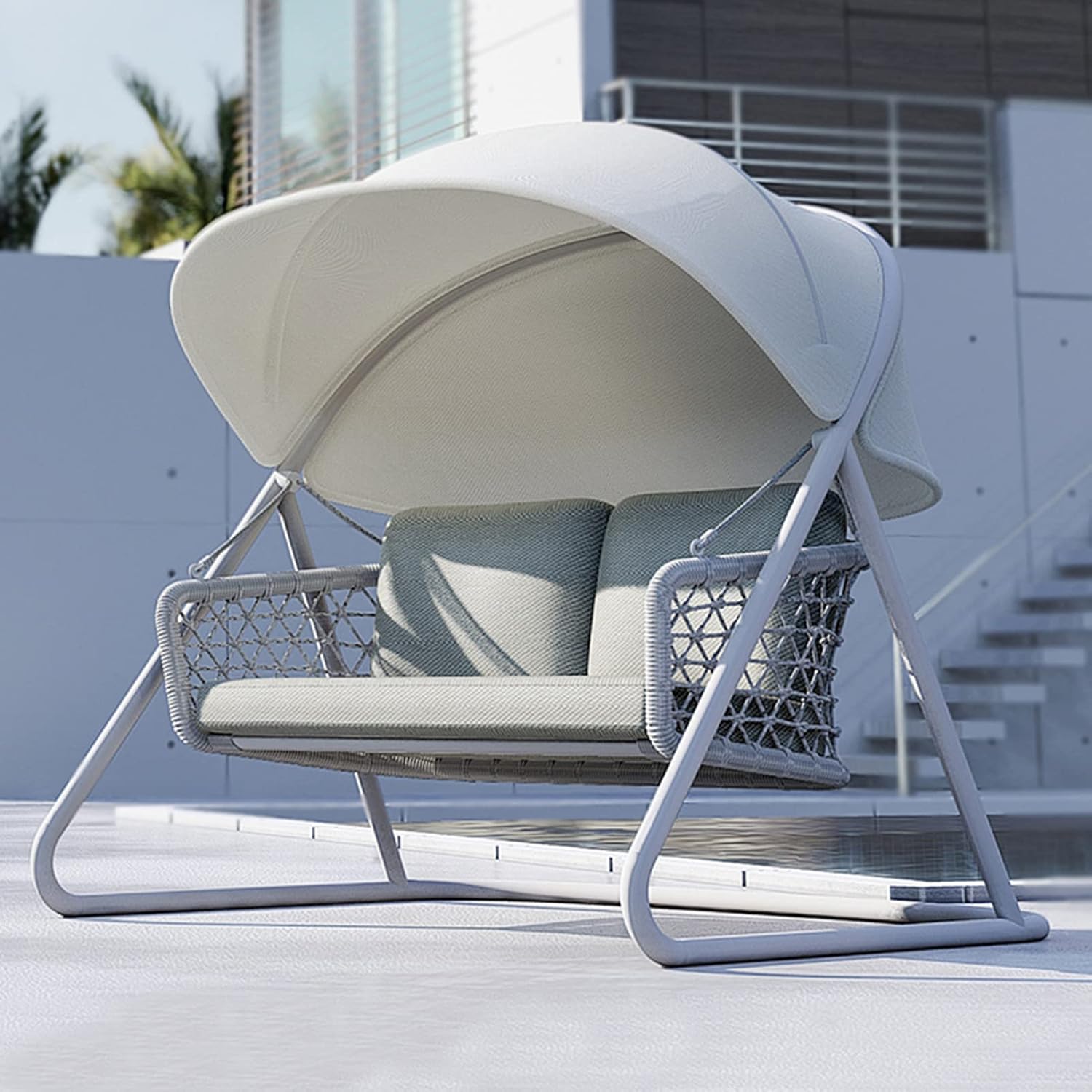 MARURY Outdoor Balcony Rocking Chair, 2-Person Outdoor Patio Swing Chair, Simple Waterproof Sunscreen Courtyard Hanging Blue Sunshade, for Garden, Balcony, Backyard (180 * 160 * 190 Cm)