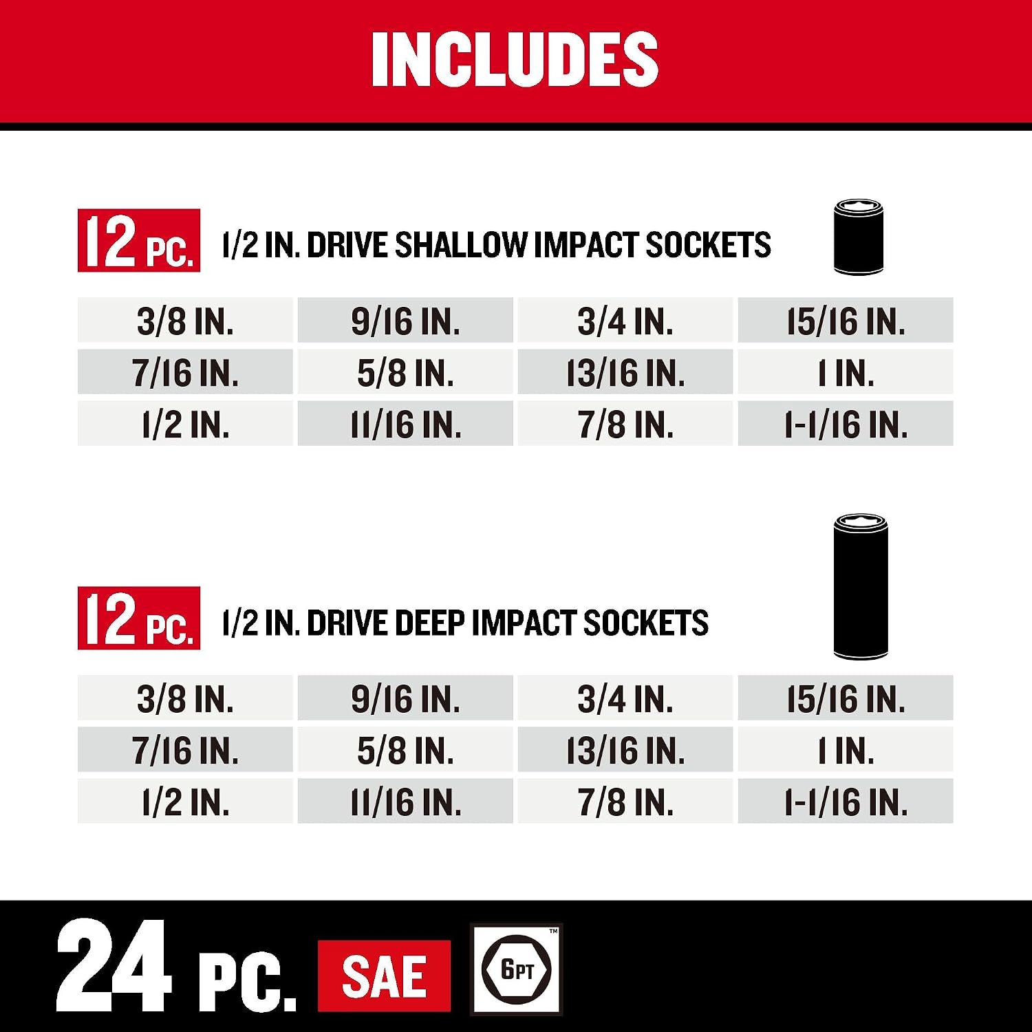 CRAFTSMAN Deep Impact Socket Set, SAE, 1/2-Inch, 48-Piece (CMMT16548)