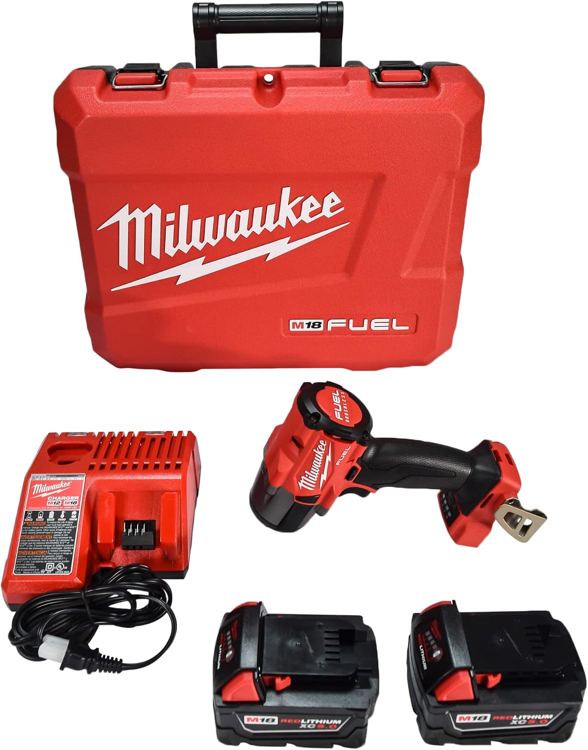 Milwaukee M18 18V Fuel 3/8' Mid-Torque Impact Wrench Kit Cordless Lithium-Ion Brushless 2960-22 with (2) 5Ah XC Batteries, Charger & Carrying Tool Case