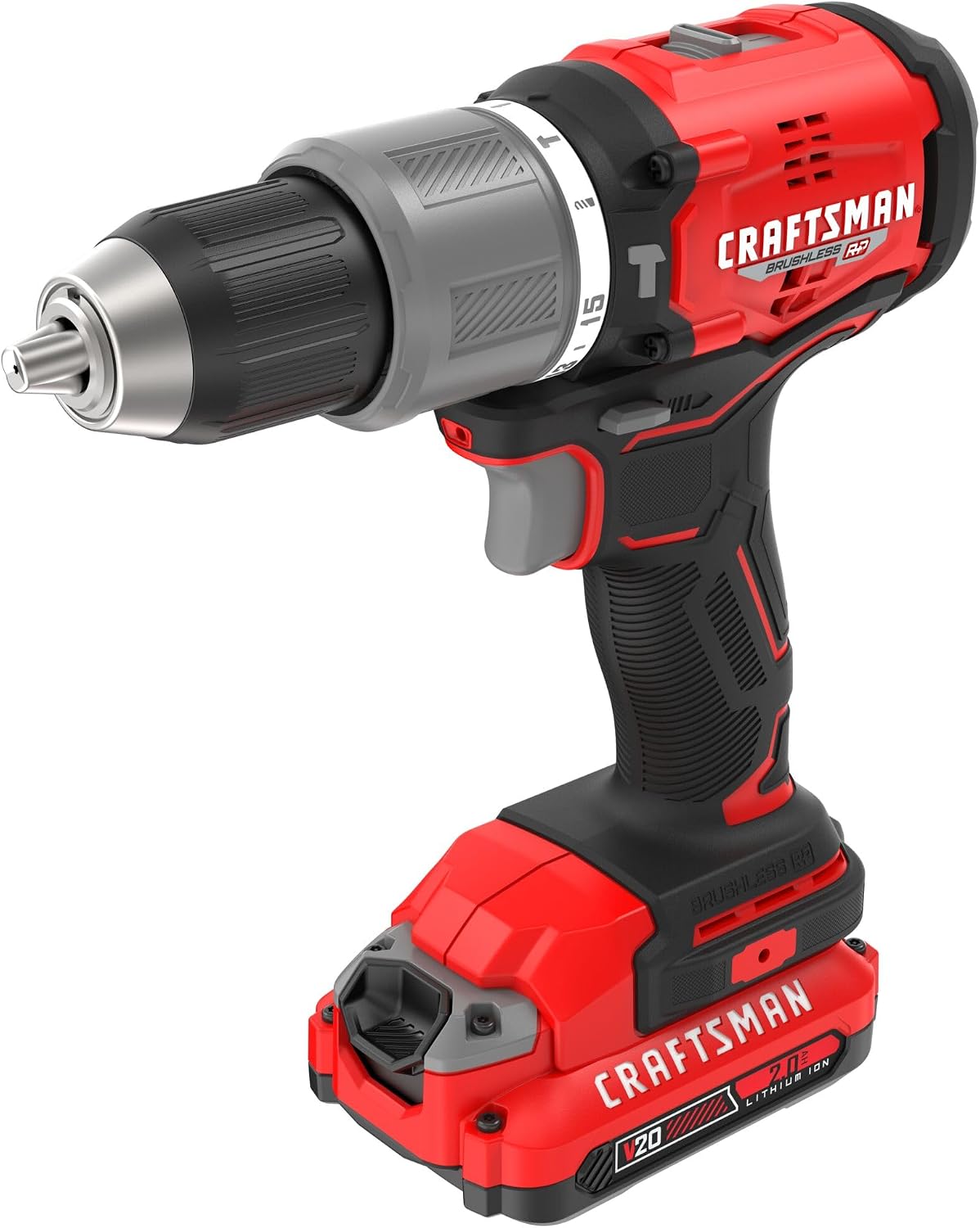 CRAFTSMAN V20 Cordless Hammer Drill Kit, 1/2 inch, 2 Batteries and Charger Included (CMCD732D2)