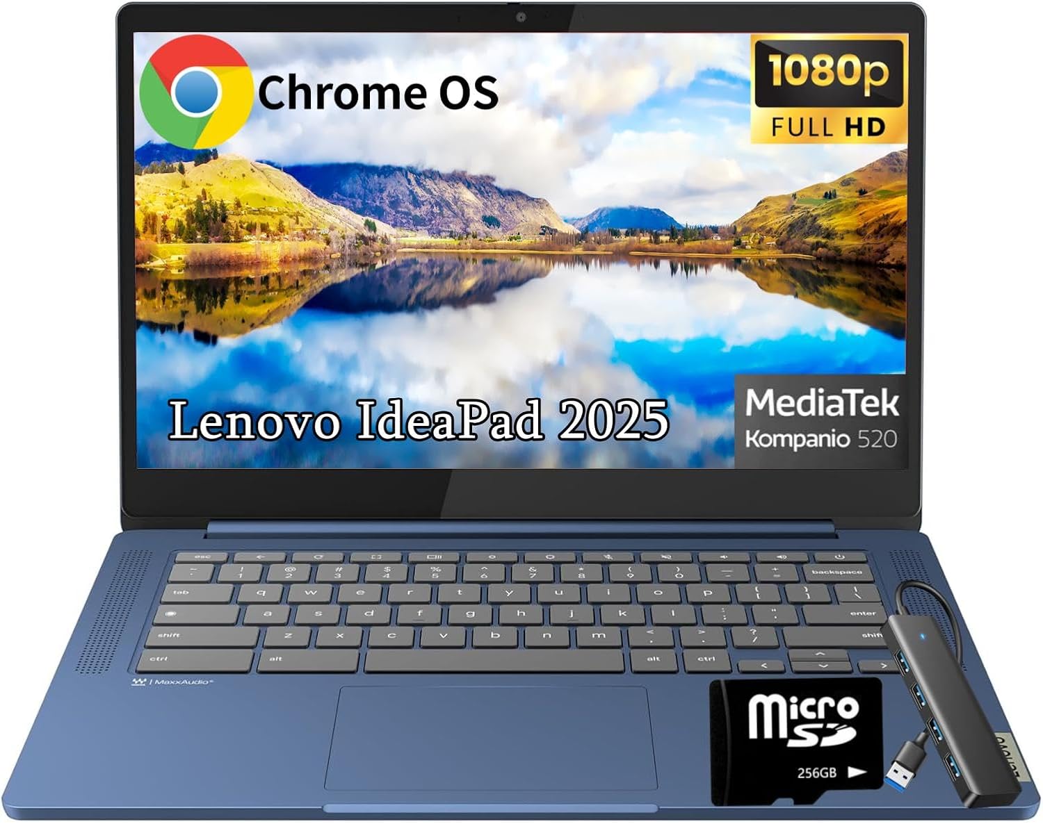 Lenovo IdeaPad Slim 3 Chromebook 2025, MediaTek Kompanio 520, 14″ FHD Display (1920 x 1080), Chrome OS, 4GB LPDDR4X, 320GB Storage (64GB eMMC+256 GB MSD), Wi-Fi 6, for Business Student, w/Accessories