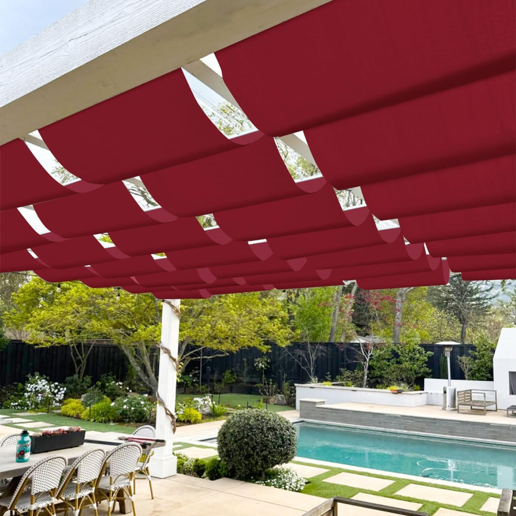 TANG 3' x 16' Waterproof Pergola Shade Cover Retractable Sun Shades Outdoor Patio Pergolas Canopy Replacement Pergola Kit, Wave Shade Sail with Hardware Wire Cable, Red