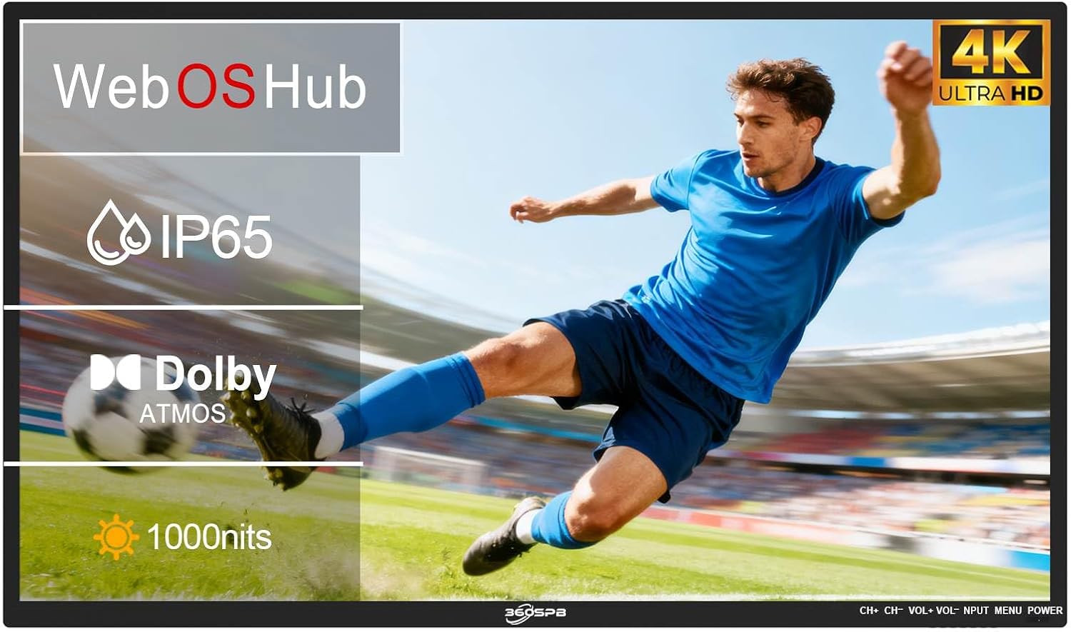 55 Inch Outdoor TV, 4K Weatherproof Outdoor Smart TV, 1000nits High Brightness Outdoor TVs, IP65 Waterproof TV, Voice Assistant Remote, Compatible with Dolby, Suitable for Partial Sun