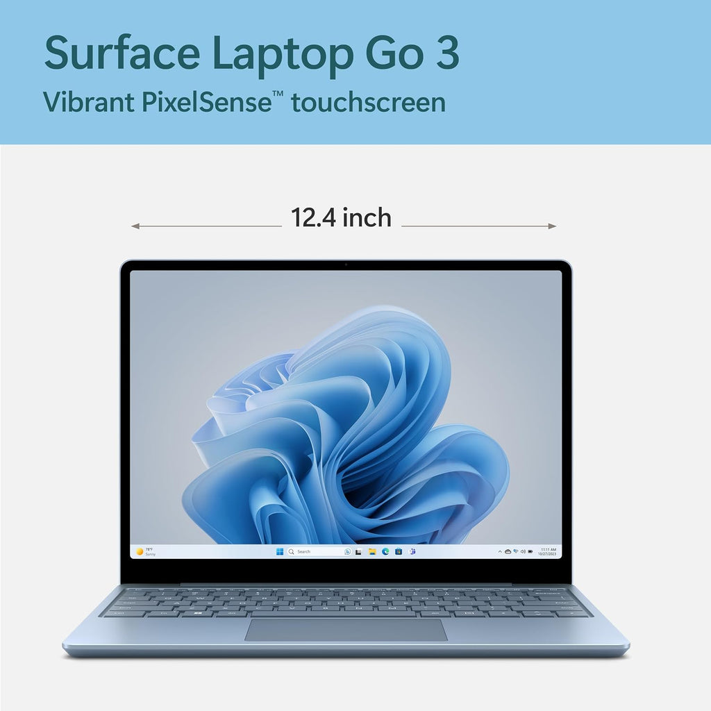 Microsoft Surface Laptop Go 3 (2023) - 12.4' Touchscreen, Thin & Lightweight, Intel Core i5, 8GB RAM, 256GB SSD SSD, with Windows 11, Ice Blue Color Microsoft Copilot