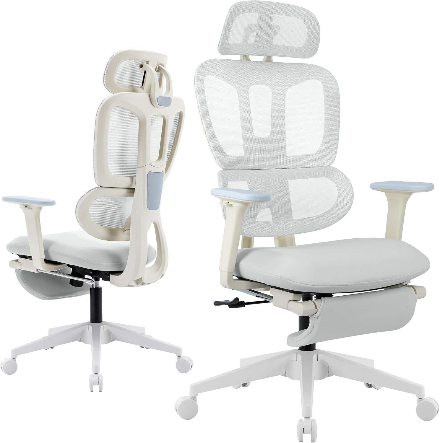 Ergonomic Mesh Office Chair with Retractable Footrest - High Back Computer Chair, Lumbar Support, Adjustable Armrest and Headrest, Durable Base - Multifunctional Home Office Desk Chair for Adults