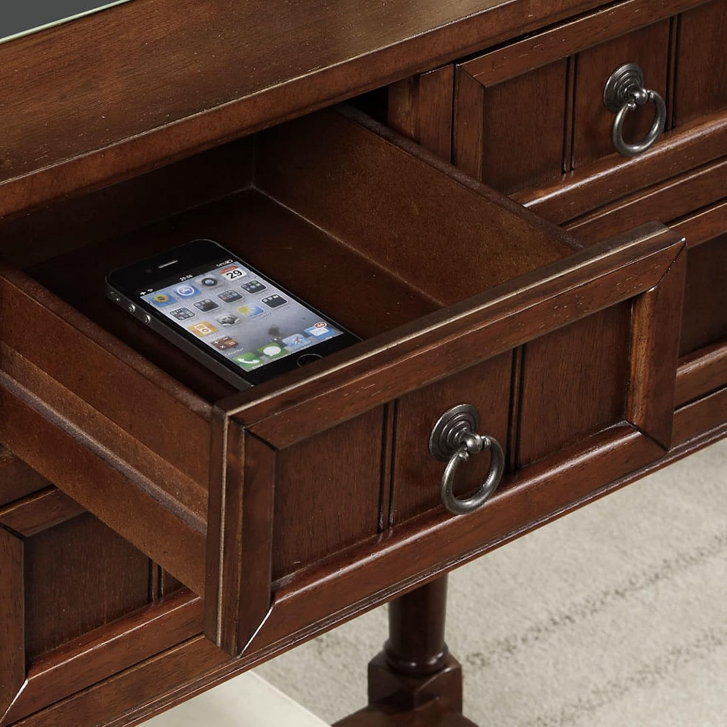 Convenience Concepts Kendra Entryway Hall Table 23.75' - 3 Storage Drawers, Traditional Console with Shelf for Decor, Office & Hallway Organizer, No Tools Assembly, Solid Wood Legs, Espresso