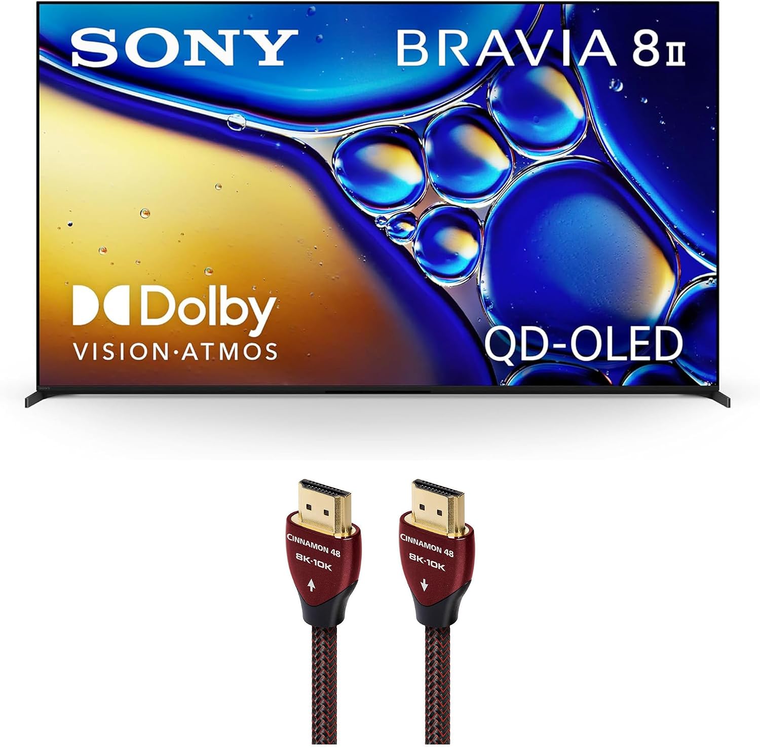 SONY K55XR80M2 55 Inch Bravia 8 QD-OLED 4K HDR Google TV with an AudioQuest Cinnamon 48 1.5M 8K-10K 48Gbps HDMI Digital Cable (2025)