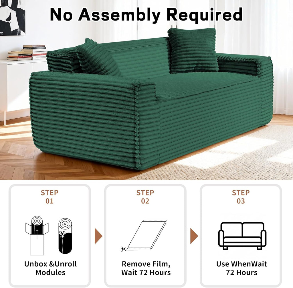 3 Seater Sofa Couch for Living Room (Green, 38' D + 2 Pillows)