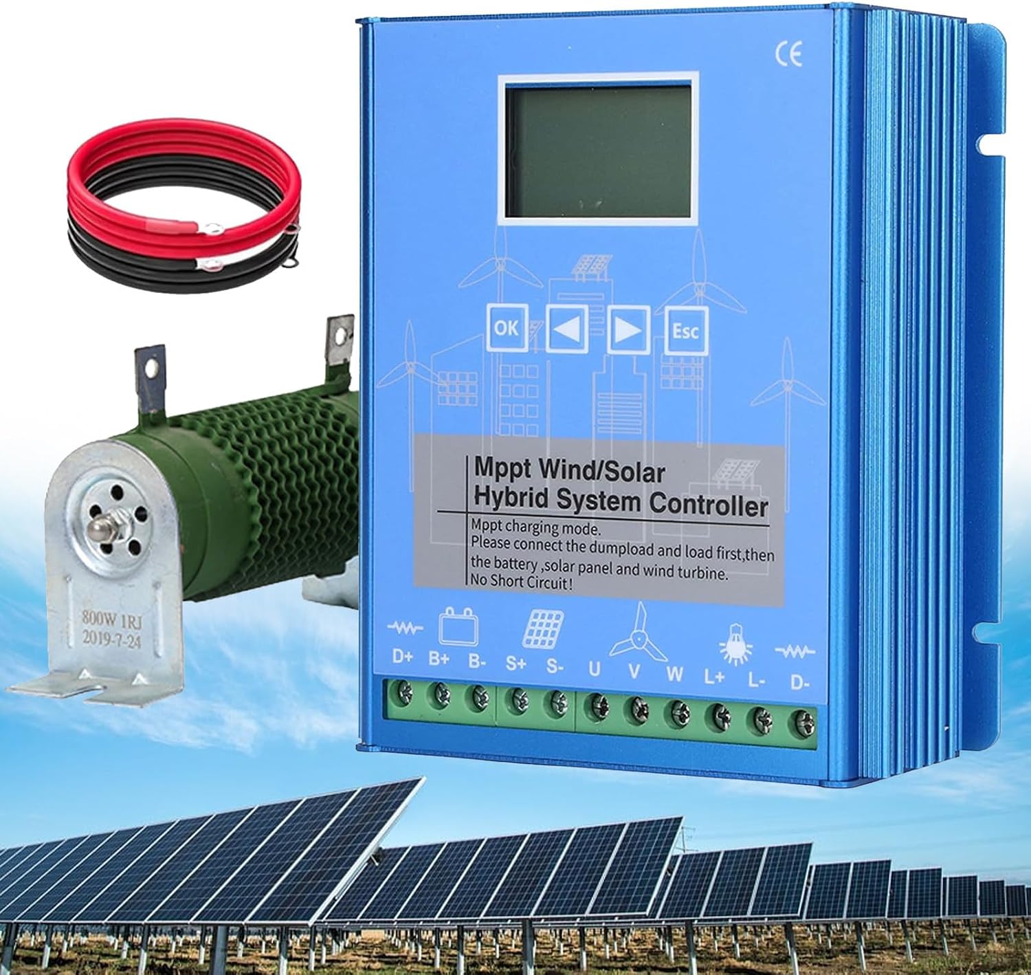 12/24/48V Battery Off Grid Controller Wind Turbine Solar Hybrid MPPT Charge Boost Controller with Unloader Suitable for Wind Generator Solar Panel Controller,12V-10000W