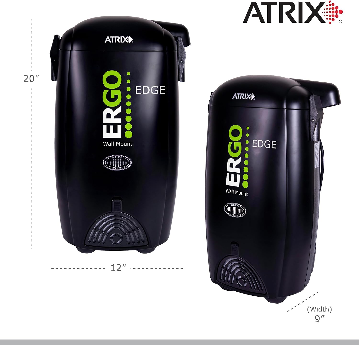 Atrix Ergo Edge Canister Shop Vac-Wall Mounted Garage Vacuum Cleaner with Built-in Dust Bag & Extendable Hose-Compact Black Design, 20 x 9 x 12