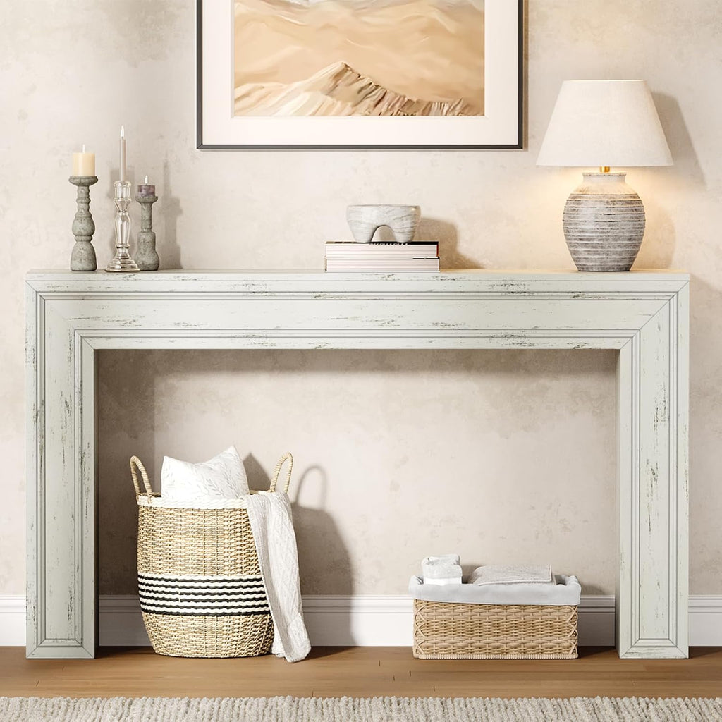 Rresyet 55 Inch Long Console Table, Sofa Table Behind Couch, Entryway Table, Farmhouse Entryway Table for Entrance, Hallway, Living Room (White)