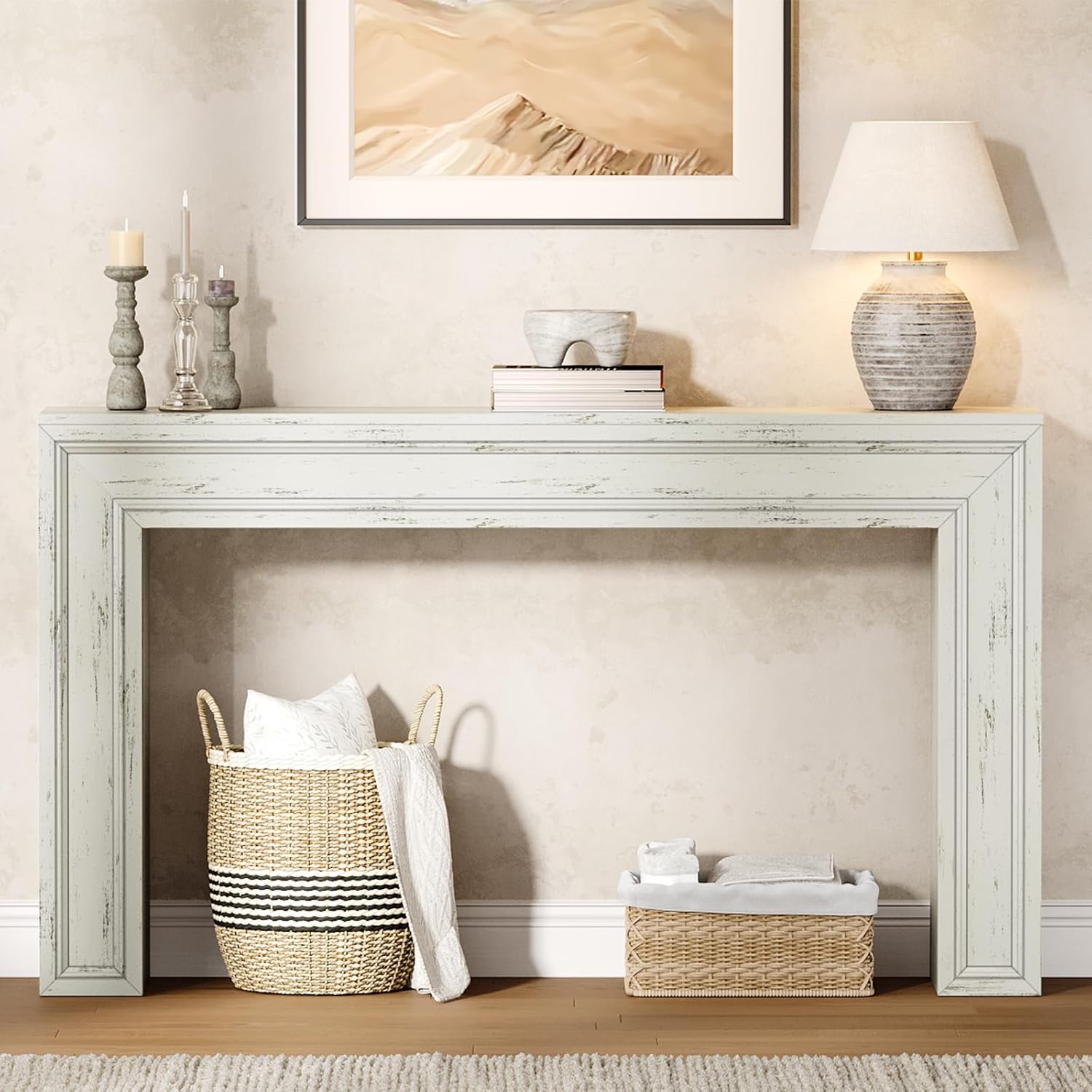 Rresyet 55 Inch Long Console Table, Sofa Table Behind Couch, Entryway Table, Farmhouse Entryway Table for Entrance, Hallway, Living Room (White)