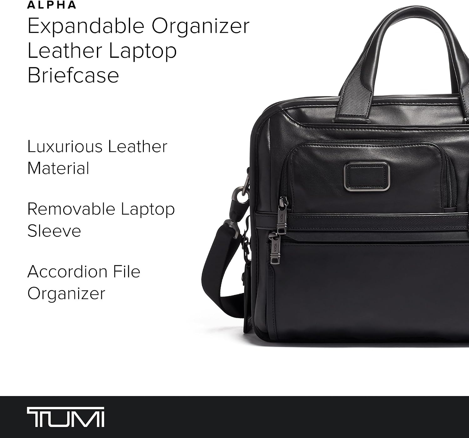 TUMI - Alpha Medium 15' Expansion Laptop Briefcase - Professional Briefcase for Commute or Travel - Padded Compartment Fits up to 15' Screen - Black Leather