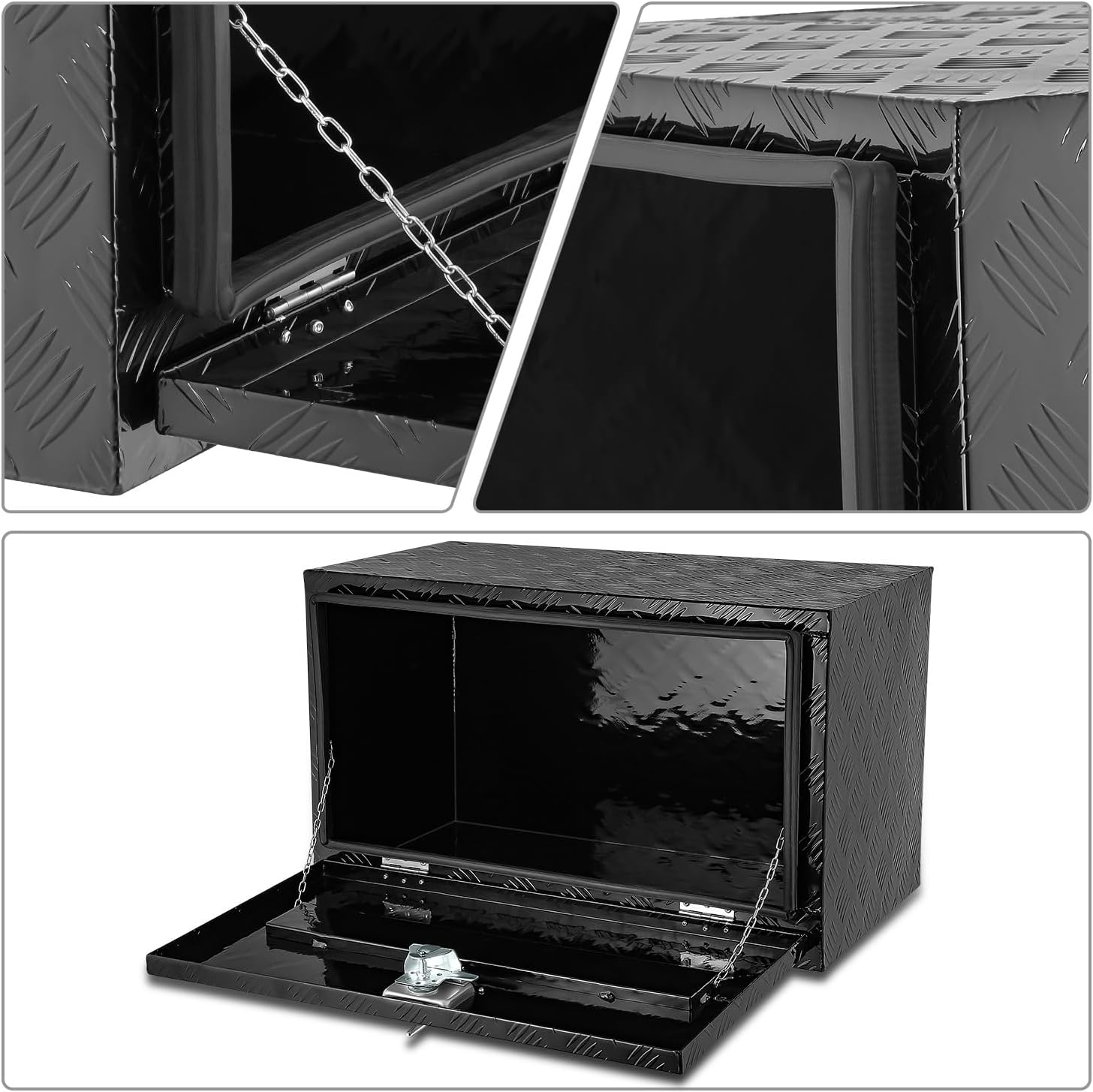 DNA MOTORING Truck Tool Box Lockable Storage Box, Truck Bed Tool Box Trailer Tongue Box Aluminum Truck Tool Box for Bed of Truck, with Lock & Keys, 30' W X 18' H X 17.3' D, Black,TBOX-T5-014-BK