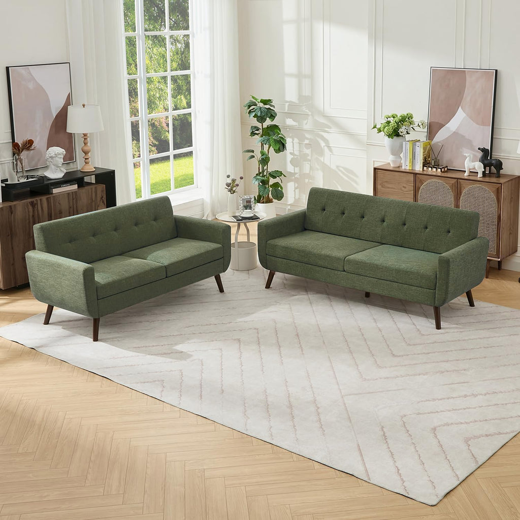 Tbfit Mid Century Modern Sofa Couch, Loveseat & Standard Sofa, Green