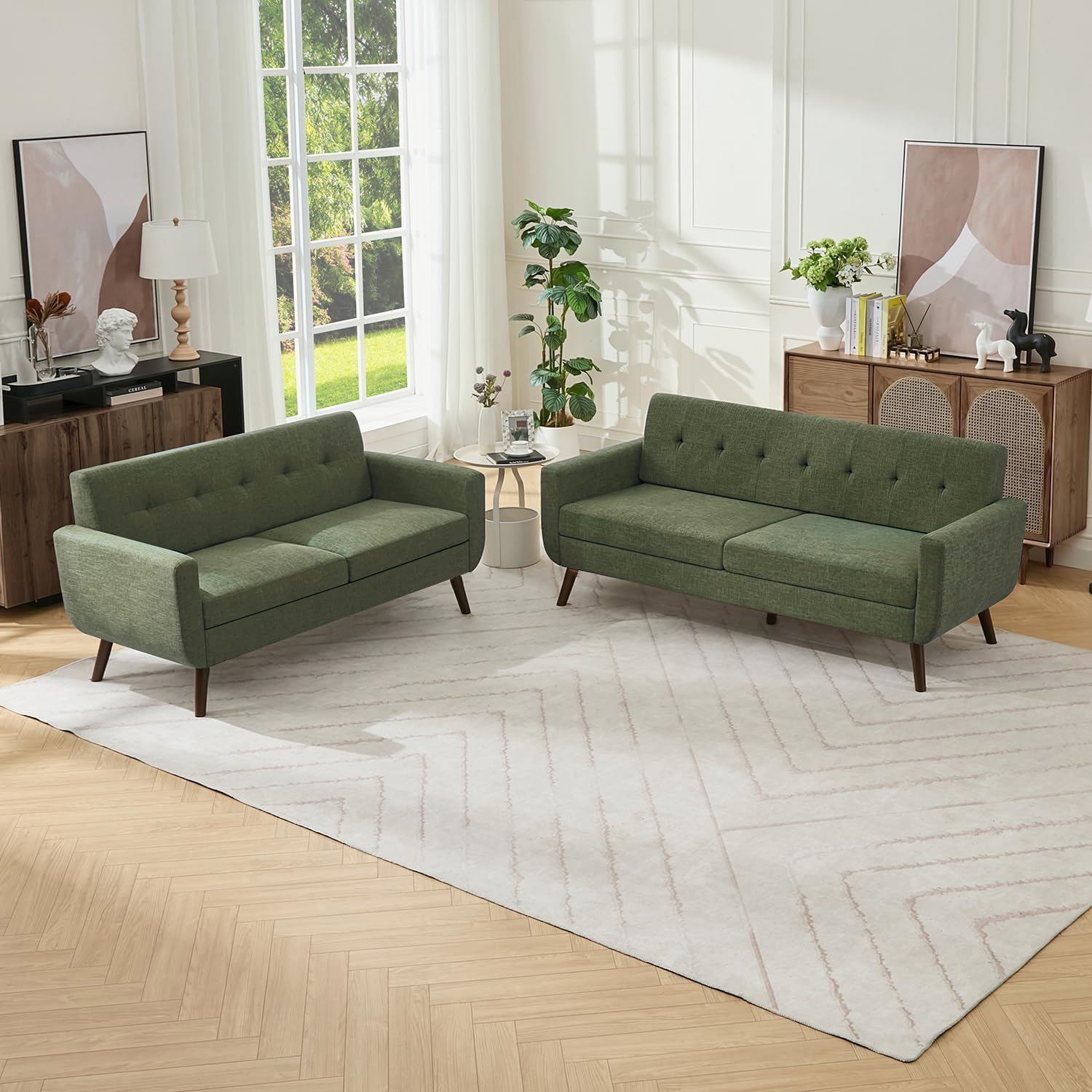 Tbfit Mid Century Modern Sofa Couch, Loveseat & Standard Sofa, Green