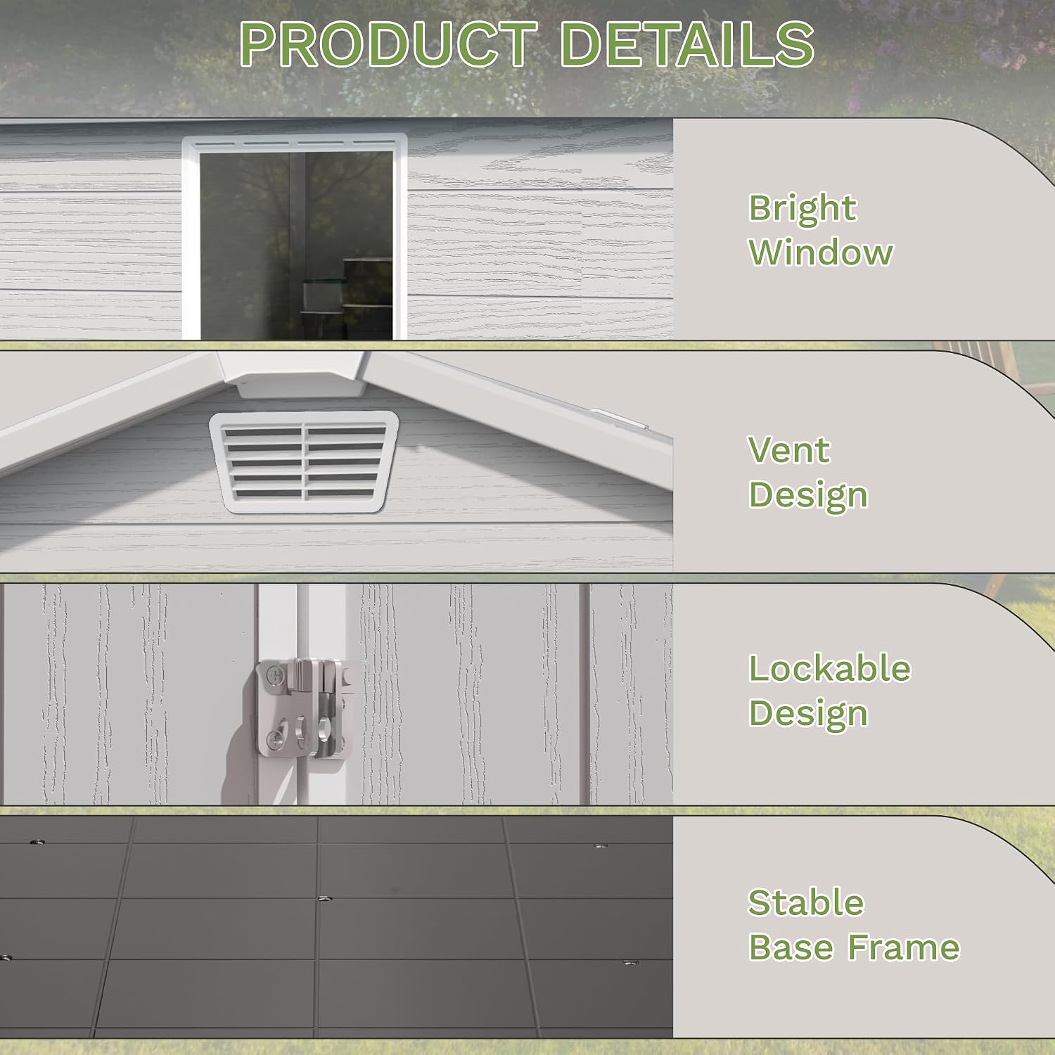 Greesum 6x4FT Plastic Outdoor Storage Shed with Floor, Resin Sheds with Lockable Double Door, Tool Sheds with Window and Vents, for Garden, Patio, Backyard, Light Gray
