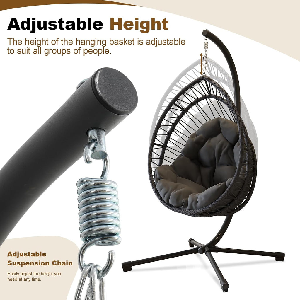 GOWE Outdoor Egg-Shaped Hanging Chair with Stand, Patio Egg-Shaped Swing Chair, Indoor Rocking Chair, Outdoor Hammock Egg-Shaped Chair, Dark Gray