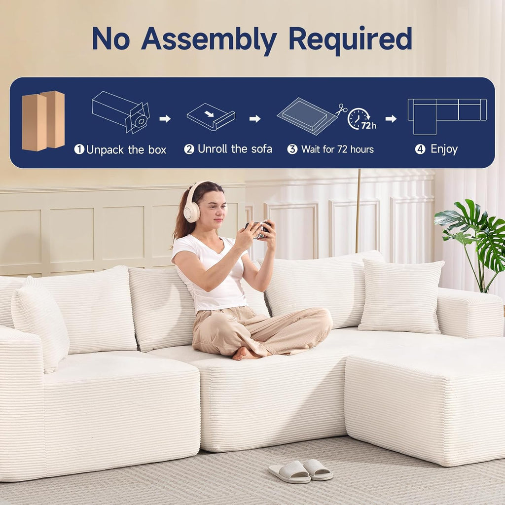 Brage Living 2025 New 108' Cloud Couch Sectional, Comfy Boneless Modular Sectional Sofa with L-Shaped Chaise, Deep Seat Couch for Living Room, No Assembly Required (Beige, Chaise Ottoman)